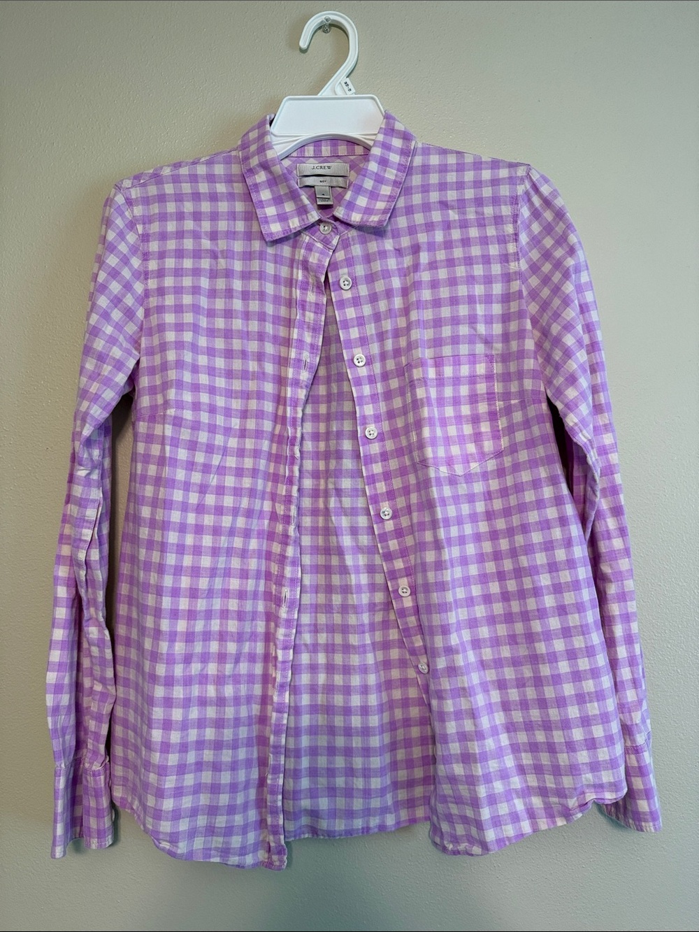J. Crew Lavender and White Gingham Button-Down Shirt